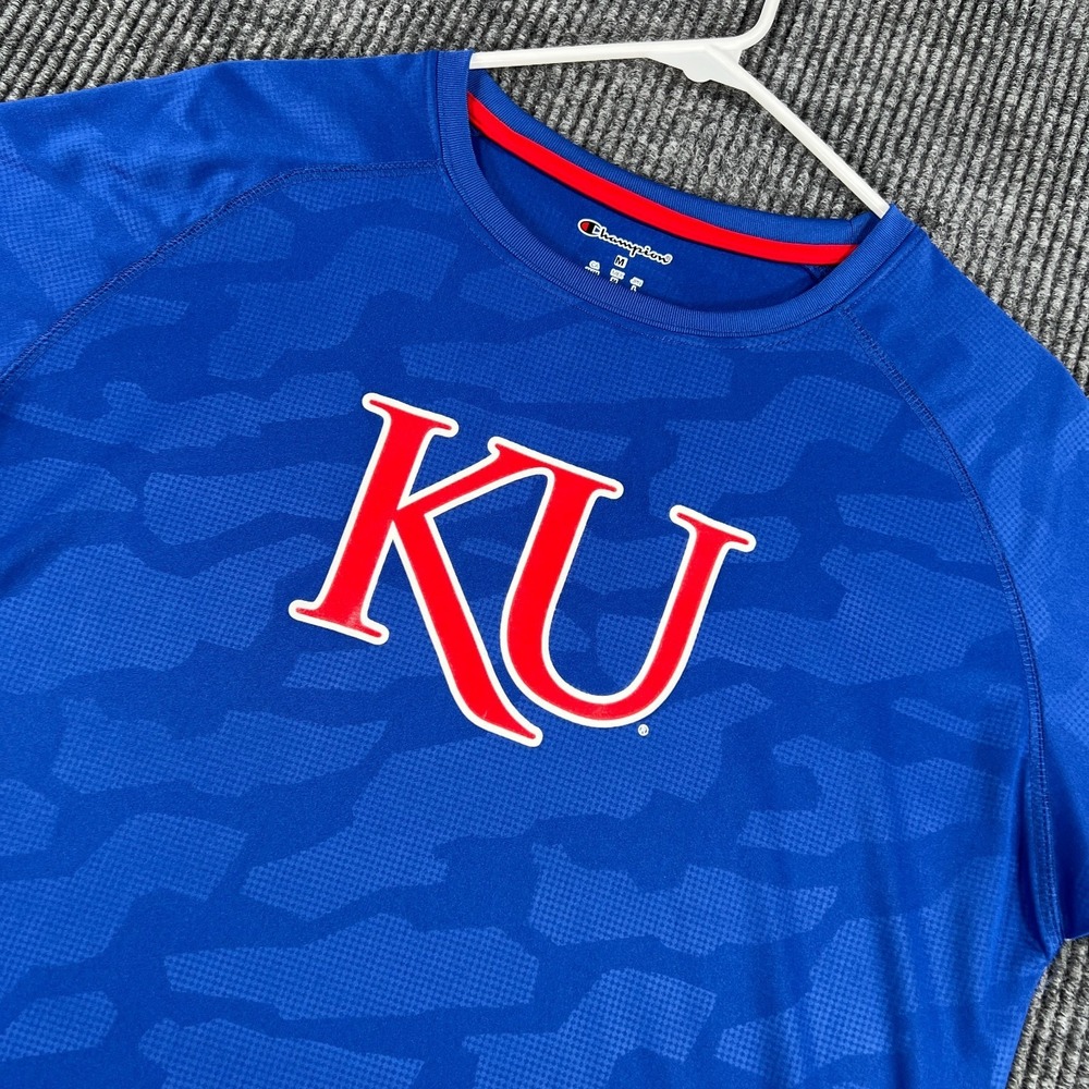 Kansas Jayhawks Shirt Mens Medium Blue Short Sleeve NCAA Big 12 Football